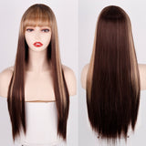 Long Straight Wine Red Wig With Bangs Synthetic Hair Wigs Bang With Wig For Women Wine Red Heat Resistant Wigs