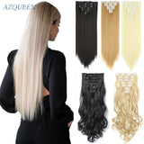 AZQUEEN Long Straight Synthetic Hair 16 Clips 140G Extensions Clips in High Temperature Fiber Black Brown Hairpiece