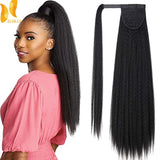 XINRAN Kinky Straight Long Ponytail Hair Extension 24 Inch Magic Paste Heat Resistant Wrap Around Yaki Ponytail for Black Women