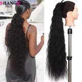 SHANGKE Women's Ponytail Long Wavy Hair Extension Clip In  Pony Tail Wrap Around Black Blonde Synthetic Heat Resistant Fiber