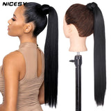 NICESY Black Long Straight Ponytail Hair Synthetic Extensions Heat Resistant Hair 22Inch Wrap Around Pony Hairpiece