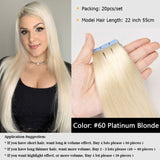MRS HAIR Natural Hair Extensions Tape in Human Hair Extensions Invisible Skin Weft Tape Extensions Straight Blonde 20pcs NonRemy