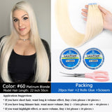 MRS HAIR Natural Hair Extensions Tape in Human Hair Extensions Invisible Skin Weft Tape Extensions Straight Blonde 20pcs NonRemy