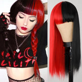 Long Straight Wine Red Wig With Bangs Synthetic Hair Wigs Bang With Wig For Women Wine Red Heat Resistant Wigs