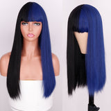 Long Straight Wine Red Wig With Bangs Synthetic Hair Wigs Bang With Wig For Women Wine Red Heat Resistant Wigs