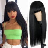 Long Straight Wine Red Wig With Bangs Synthetic Hair Wigs Bang With Wig For Women Wine Red Heat Resistant Wigs