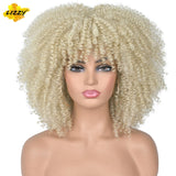 Short Hair Afro Kinky Curly Wigs With Bangs For Black Women African Synthetic Omber Glueless Cosplay Wigs High Temperature Lizzy