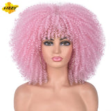 Short Hair Afro Kinky Curly Wigs With Bangs For Black Women African Synthetic Omber Glueless Cosplay Wigs High Temperature Lizzy