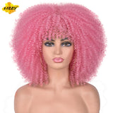 Short Hair Afro Kinky Curly Wigs With Bangs For Black Women African Synthetic Omber Glueless Cosplay Wigs High Temperature Lizzy
