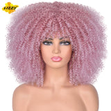 Short Hair Afro Kinky Curly Wigs With Bangs For Black Women African Synthetic Omber Glueless Cosplay Wigs High Temperature Lizzy