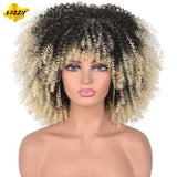 Short Hair Afro Kinky Curly Wigs With Bangs For Black Women African Synthetic Omber Glueless Cosplay Wigs High Temperature Lizzy