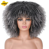 Short Hair Afro Kinky Curly Wigs With Bangs For Black Women African Synthetic Omber Glueless Cosplay Wigs High Temperature Lizzy