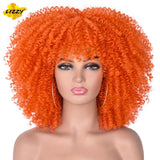 Short Hair Afro Kinky Curly Wigs With Bangs For Black Women African Synthetic Omber Glueless Cosplay Wigs High Temperature Lizzy