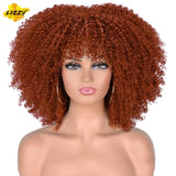 Short Hair Afro Kinky Curly Wigs With Bangs For Black Women African Synthetic Omber Glueless Cosplay Wigs High Temperature Lizzy