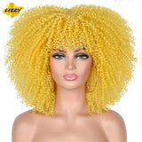 Short Hair Afro Kinky Curly Wigs With Bangs For Black Women African Synthetic Omber Glueless Cosplay Wigs High Temperature Lizzy