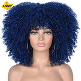 Short Hair Afro Kinky Curly Wigs With Bangs For Black Women African Synthetic Omber Glueless Cosplay Wigs High Temperature Lizzy