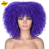 Short Hair Afro Kinky Curly Wigs With Bangs For Black Women African Synthetic Omber Glueless Cosplay Wigs High Temperature Lizzy