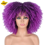 Short Hair Afro Kinky Curly Wigs With Bangs For Black Women African Synthetic Omber Glueless Cosplay Wigs High Temperature Lizzy