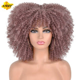 Short Hair Afro Kinky Curly Wigs With Bangs For Black Women African Synthetic Omber Glueless Cosplay Wigs High Temperature Lizzy