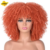 Short Hair Afro Kinky Curly Wigs With Bangs For Black Women African Synthetic Omber Glueless Cosplay Wigs High Temperature Lizzy