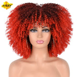 Short Hair Afro Kinky Curly Wigs With Bangs For Black Women African Synthetic Omber Glueless Cosplay Wigs High Temperature Lizzy