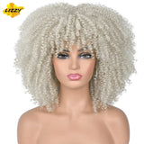 Short Hair Afro Kinky Curly Wigs With Bangs For Black Women African Synthetic Omber Glueless Cosplay Wigs High Temperature Lizzy