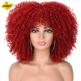 Short Hair Afro Kinky Curly Wigs With Bangs For Black Women African Synthetic Omber Glueless Cosplay Wigs High Temperature Lizzy