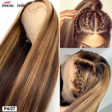 Ishow Highlight Wig Brown Colored Human Hair Wigs for Women Ombre Straight Lace Front Wig Highlight Lace Front Human Hair Wigs
