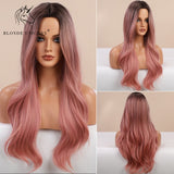 Blonde Unicorn Ombre Blonde Brown Long Wig Middle Part Hair Wig Cosplay Natural Wavy Heat Resistant Synthetic Wigs for Women