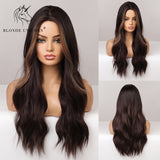 Blonde Unicorn Ombre Blonde Brown Long Wig Middle Part Hair Wig Cosplay Natural Wavy Heat Resistant Synthetic Wigs for Women