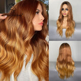 Blonde Unicorn Ombre Blonde Brown Long Wig Middle Part Hair Wig Cosplay Natural Wavy Heat Resistant Synthetic Wigs for Women