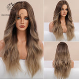 Blonde Unicorn Ombre Blonde Brown Long Wig Middle Part Hair Wig Cosplay Natural Wavy Heat Resistant Synthetic Wigs for Women