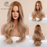 Blonde Unicorn Ombre Blonde Brown Long Wig Middle Part Hair Wig Cosplay Natural Wavy Heat Resistant Synthetic Wigs for Women