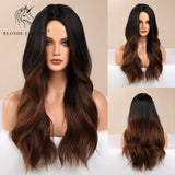 Blonde Unicorn Ombre Blonde Brown Long Wig Middle Part Hair Wig Cosplay Natural Wavy Heat Resistant Synthetic Wigs for Women