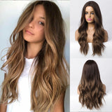 Blonde Unicorn Ombre Blonde Brown Long Wig Middle Part Hair Wig Cosplay Natural Wavy Heat Resistant Synthetic Wigs for Women