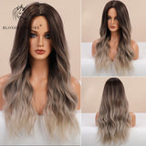 Blonde Unicorn Ombre Blonde Brown Long Wig Middle Part Hair Wig Cosplay Natural Wavy Heat Resistant Synthetic Wigs for Women