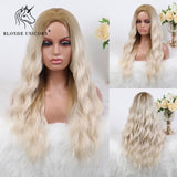 Blonde Unicorn Ombre Blonde Brown Long Wig Middle Part Hair Wig Cosplay Natural Wavy Heat Resistant Synthetic Wigs for Women