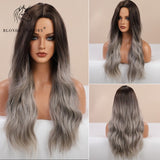 Blonde Unicorn Ombre Blonde Brown Long Wig Middle Part Hair Wig Cosplay Natural Wavy Heat Resistant Synthetic Wigs for Women