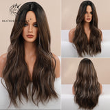 Blonde Unicorn Ombre Blonde Brown Long Wig Middle Part Hair Wig Cosplay Natural Wavy Heat Resistant Synthetic Wigs for Women