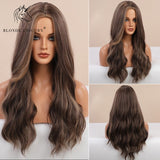Blonde Unicorn Ombre Blonde Brown Long Wig Middle Part Hair Wig Cosplay Natural Wavy Heat Resistant Synthetic Wigs for Women