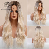 Blonde Unicorn Ombre Blonde Brown Long Wig Middle Part Hair Wig Cosplay Natural Wavy Heat Resistant Synthetic Wigs for Women