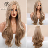 Blonde Unicorn Ombre Blonde Brown Long Wig Middle Part Hair Wig Cosplay Natural Wavy Heat Resistant Synthetic Wigs for Women