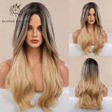 Blonde Unicorn Ombre Blonde Brown Long Wig Middle Part Hair Wig Cosplay Natural Wavy Heat Resistant Synthetic Wigs for Women