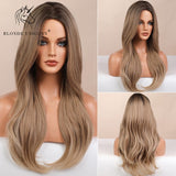 Blonde Unicorn Ombre Blonde Brown Long Wig Middle Part Hair Wig Cosplay Natural Wavy Heat Resistant Synthetic Wigs for Women