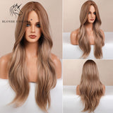 Blonde Unicorn Ombre Blonde Brown Long Wig Middle Part Hair Wig Cosplay Natural Wavy Heat Resistant Synthetic Wigs for Women