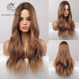 Blonde Unicorn Ombre Blonde Brown Long Wig Middle Part Hair Wig Cosplay Natural Wavy Heat Resistant Synthetic Wigs for Women