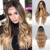 Blonde Unicorn Ombre Blonde Brown Long Wig Middle Part Hair Wig Cosplay Natural Wavy Heat Resistant Synthetic Wigs for Women