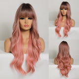 Blonde Unicorn Ombre Blonde Brown Long Wig Middle Part Hair Wig Cosplay Natural Wavy Heat Resistant Synthetic Wigs for Women
