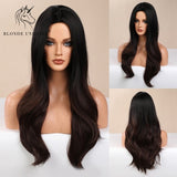 Blonde Unicorn Ombre Blonde Brown Long Wig Middle Part Hair Wig Cosplay Natural Wavy Heat Resistant Synthetic Wigs for Women