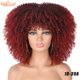 Short Hair Afro Kinky Curly Wigs With Bangs For Black Women African Synthetic Ombre Glueless Cosplay Wigs High Temperature 14"